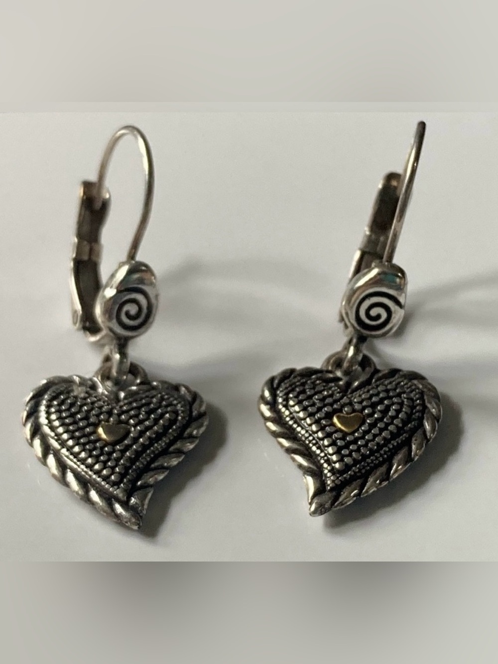 BRIGHTON Silver & Gold Plated Dangling Heart Leverback Earrings